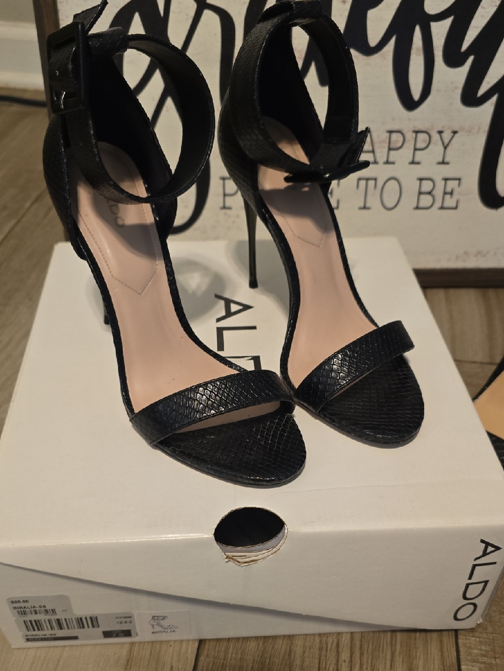 ALDO Black Textured Ankle-Strap Stiletto Heels & Vince Camuto Heels Both 7.5